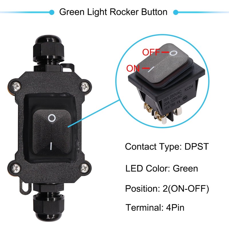 Hmknana IP67 Waterproof Inline Cord Switch 16A/250V 20A/125V AC DPST