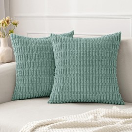 MIULEE Pack of 2 Corduroy Throw Pillow Covers Soft Decorative Boho Striped Cushion Covers Farmhouse Home Decor Pillowcase for Sofa Living Room Couch Bed 20x20 Inch Teal Green
