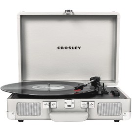 Crosley CR8005F-WS Cruiser Plus Vintage 3-Speed Bluetooth in/Out Suitcase Vinyl Record Player Turntable, White Sand