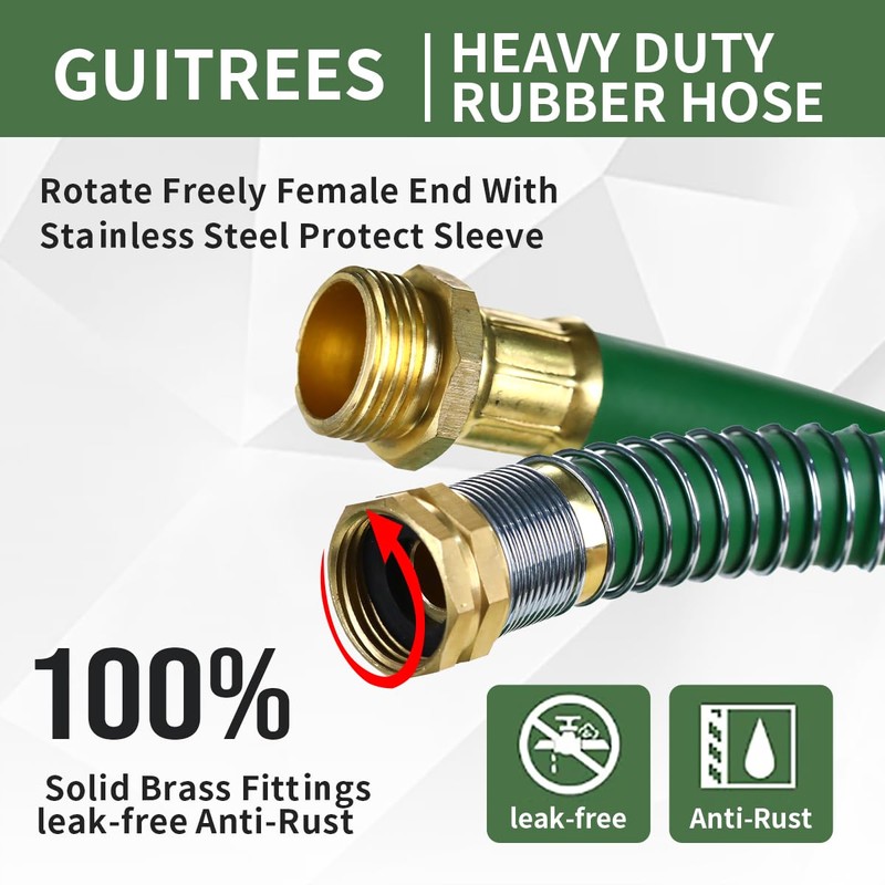 Guitrees 25FT 5/8 Heavy Duty Rubber Garden Hose - 200psi
