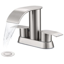 Ultimate Unicorn Waterfall Bathroom Sink Faucet Brushed Nickel, Two Handles Bathroom Faucet with Metal Pop up Sink Drain Stopper, Two Or 3 Holes Bathroom Basin Mixer Tap with Deck Mount Plate