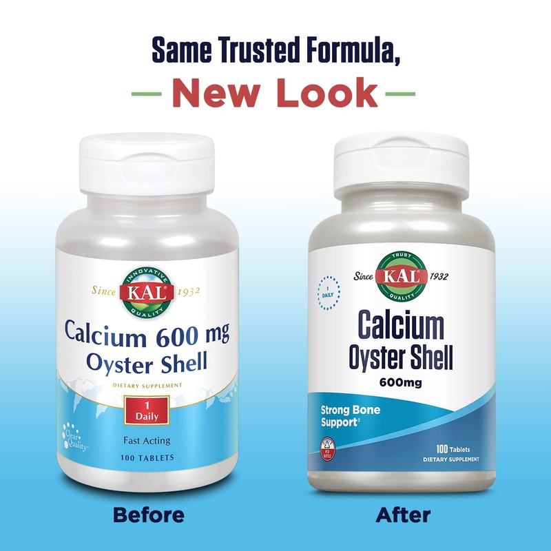 KAL Calcium Oyster Shell Tablets, 600 mg, 100 Count