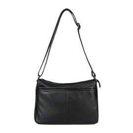 MFFOR Women's Genuine Leather Shoulder Bag, Crossbody Bag with Many Pockets, Large Capacity, Soft, Lightweight, Shoulder Strap, Crossbody, Casual, Commuting, Simple, Stylish, Black
