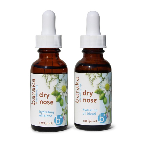Baraka Dry Nose Nasal Moisturizer - Organic Essential Oils (Cardamom, Everlast, German & Roman Chamomile) in Sesame Oil Base - Hydrating Sinuses & Dry Nose - 2 pack (1 oz Dropper Bottle)
