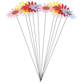 Cabilock Pack of 10 Metal Daisy Garden Stakes, Colourful Flower Stakes, Decorative Garden Stakes, Metal Flowers, Garden Flower Stakes for Garden, Lawn, Yard, Outdoor Decoration