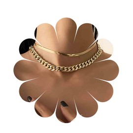 Inilbran Punk Cuban Chain Choker Necklace Multilayer Chunky Link Chain Necklace Vintage Snake Chain Necklace Gold Herringbone Chain Necklace Jewellery for Women and Girls, Zinc