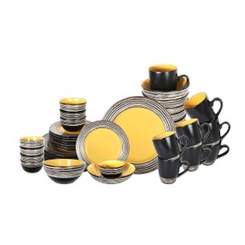 HomeVss, Stoneware Handcrafted Tree Bark Effected Glaze Dinnerware Set (Sunflower/Yellow, Service for 8-48pc Set)