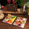 MATANA 12 White Plastic Serving Platters with Rose Gold Border,