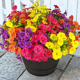 Artificial Fake Flowers Plants for Outdoor Outside Spring Summer Decoration, Colorful Morning Glory UV Sun Resistant Realistic Faux Flower for Planter, Fruit:_Red_one-size