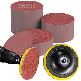 Juego de 200 Lijas Lijadora Orbital Circular 4 PuLG,Lija para Taladro con Adaptador,20 Hojas de Cada Tamaño (80/180/240/320/400/600/800/1000/2000/3000), Discos de Lija para Madera y Metal
