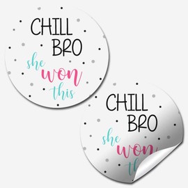 Funny Chill Bro, She Won This Thank You Customer Appreciation Sticker Labels for Small Businesses, 60 1.5" Circle Stickers by AmandaCreation, Great for Envelopes, Postcards, Direct Mail, More!