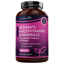 Nutravita Multivitamin Tablets for Women for 2 Months of Supply, Essentials Womens Vitamins and Minerals with Hyaluronic Acid Biotin Vitamin B Complex, Vegan Vitamins for Hair, Skin, Immune System