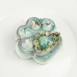 Paw Taba Squishy Sticky – Forest Green Squeeze Toy with Yellow Roses and Crushed Ice Accents, for Friend or Kids