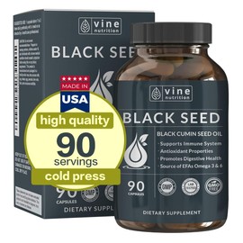 Vine Nutrition Vine Nutrition Black Seed Oil Capsules - Nigella Sativa - Immune Support Supplement Soft Gels - Cold Pressed Antioxidant Vegetarian Black Cumin Pills - 500 Milligrams Made in The USA