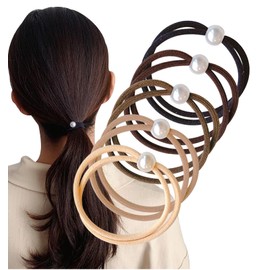 Herbeluemily Hair Rubber Black Hair Rubber Hair Accessory Pearl Set of 5 Ladies, Adult, Stylish, Cute, Children, Assorted