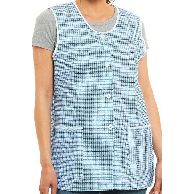 Ladies Dogtooth Buttons Through Design Piping Tabard Apron Overalls Front