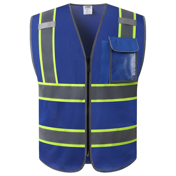 JKSafety 3 Pockets Hi-Vis PPE Zipper Front Reflective Safety Vest