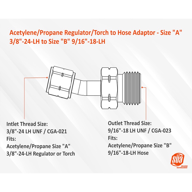 SÜA - Regulator/Torch to Hose Adaptors ''A'' 3/8''-24 to ''B''