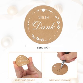 G2PLUS Many Thank You Gift Tags, 5 cm Thank You Gifts Pendants, Round Thank You Cards Tags for Guest Gifts, Pack of 100 Brown Labels Tags with String for Thank You Gifts