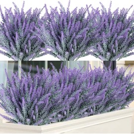 Ouddy Decor - 12 paquetes de flores artificiales de lavanda artificial, plantas de plástico sintético para el hogar, boda, cocina, jardín, patio, ventana, oficina, mesa, decoración de interiores y