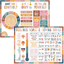 Justforjoyful Feelings Chart for Kids Boho Mental Health Posters Feeling Emotions Poster Calming Corner Classroom Posters Calm Down Corner Supplies for Special Education Classroom Decor 16 x 12in