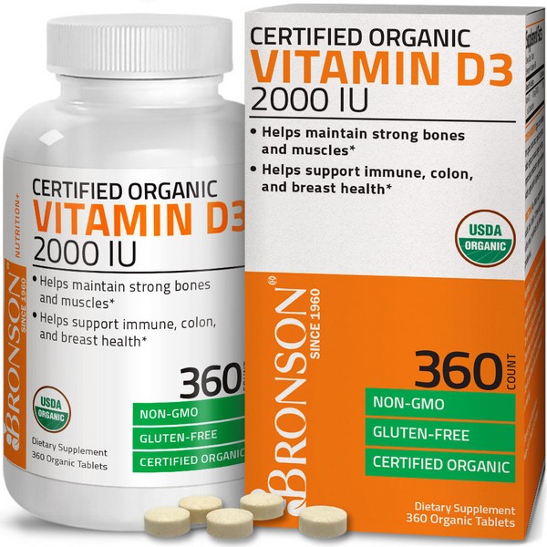 Vitamin D3 2,000 IU High Potency USDA Certified Organic Vitamin D, 360 Tablets