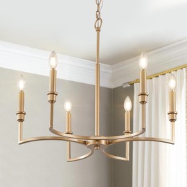 CaraLuxe Gold Chandelier Light Fixture 6-Light Candle Dining Room Chandelier Lighting Over Table Vintage Brass Metal Chandeliers for Bedroom Kitchen Island Foyer Entryway, 26in