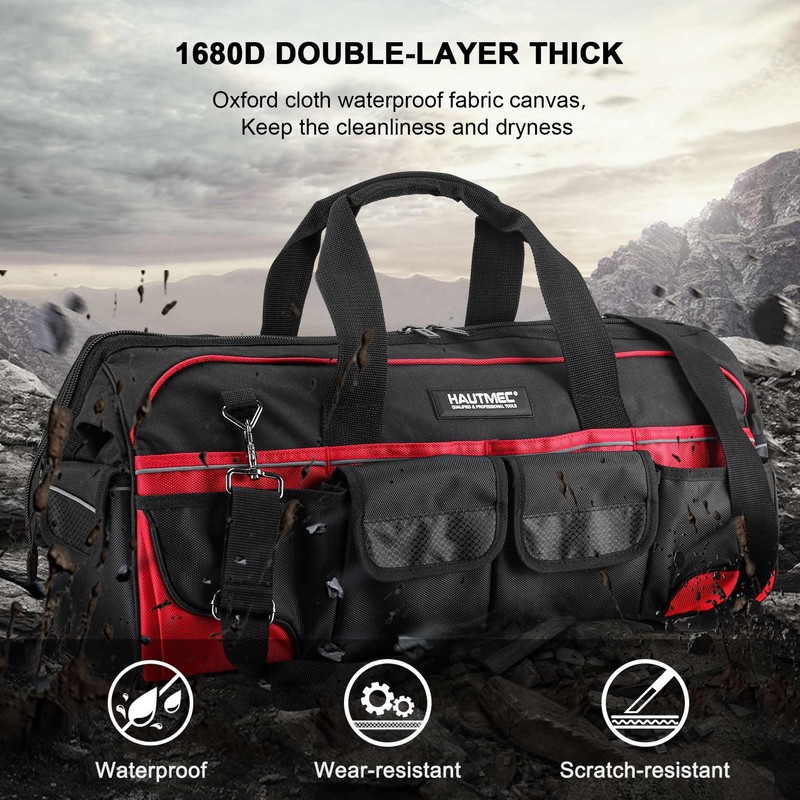 HAUTMEC 24" Large Pro Tool Bag, Heavy-Duty 1680D Double-Layer Fabric