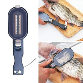 Fish Scaler with Knife, Fish Scaler Remover, Fish Scales Scraper with Lid Cover, 2 in 1 Fish Cleaner Skin Scraper Brush Remover, Fish Scale Planer Tool Fish Scaler Fillet Knife Fish Cleaning Tools