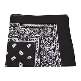 Men's/Women's Bandana Head or Neck Scarves Paisley Pattern 100% Cotton – Black