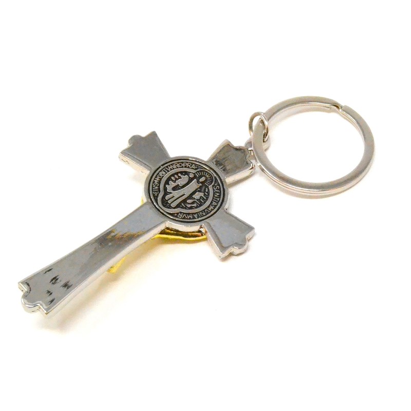 Gold Jesus Crucifix Keyring Holy Cross Keychain Religious St Benedict