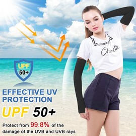 beister - Mangas de enfriamiento con protección UV, para el brazo para el verano, para mujeres y hombres, protección solar, para el pulgar, 6 pares (negro), Talla única
