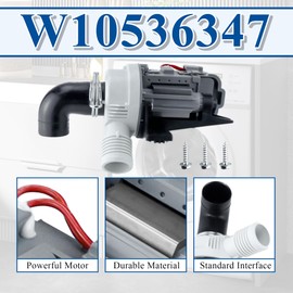 [2025 Upgraded]W10536347 Washer Drain Pump Assembly, Exact for Whirl.pool Cabrio, Ken.more Oasis, May.tag Bravos model washing machines|3 Screws|Replace W10217134 AP5650269 W10281682 by TOMOON