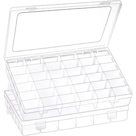 2 Pack 36 Grids Clear Plastic Organizer Box with Adjustable Dividers, Small Craft Organizers and Storage, Compartment Container for Bead, Nail, Jewelry, Art, DIY Crafts, Fishing Tackle, Small Items