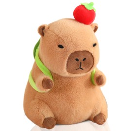 NXNYNZ Cute Capybara Plush with Turtle Backpack Kawaii Capybara Stuffed Animal with Apple Capybara Plushies Soft Capybara Pillow Toy Birthday for Kids Boys Girls 12 inch
