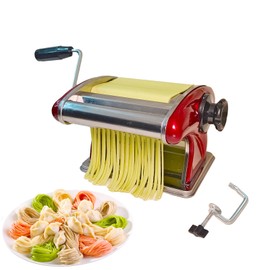XINGYUEXUAN Pasta Maker with 2mm & 4mm Cutters, Manual Noodle Making & Dough Pressing Roller Machine 2-in-1 for Family & Homemade Use Stainless Steel Red