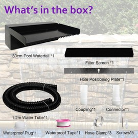 Pamopamo Pond Waterfall Spillway Pool Fountain Water Feature, Black Stainless Steel Outdoor Fountains, Swimming Pool Water Flow Waterfalls Kit for Garden Patio Ponds-11.8"x7.8"x3.9"(NO Light)