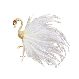IMINI Flamingo Brooch with Pink Feather for Women Girls CZ Crystal Large Animal Badge Brooch Pin Fabric Dress Suit Tie Accessories Jewelry, Copper, Cubic Zirconia