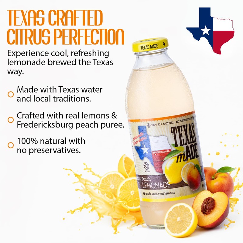 Texas mADE Fredericksburg Peach Lemonade, Lemonade Made with Pure Cane