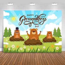 Mocsicka Happy Groundhog Day Backdrop Spring February 2nd Holidays Festival Groundhog Day Background Spring is Coming Party Decor Photo Booth Props (10x7ft)