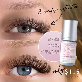 Non Shake Extra Strong Eyelash Extension Glue iLevel Lab (0.17fl.oz / 5ml) / 0.5 Sec Dry/Retention – 4 Weeks/Black Adhesive/Professional Supplies