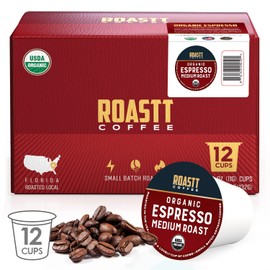 Organic Espresso Pods for Keurig K Cup Brewing, Medium Dark Roast, Single Shot CoffeePods compatible with kcup brewers (Organic Espresso, 12 Pods)