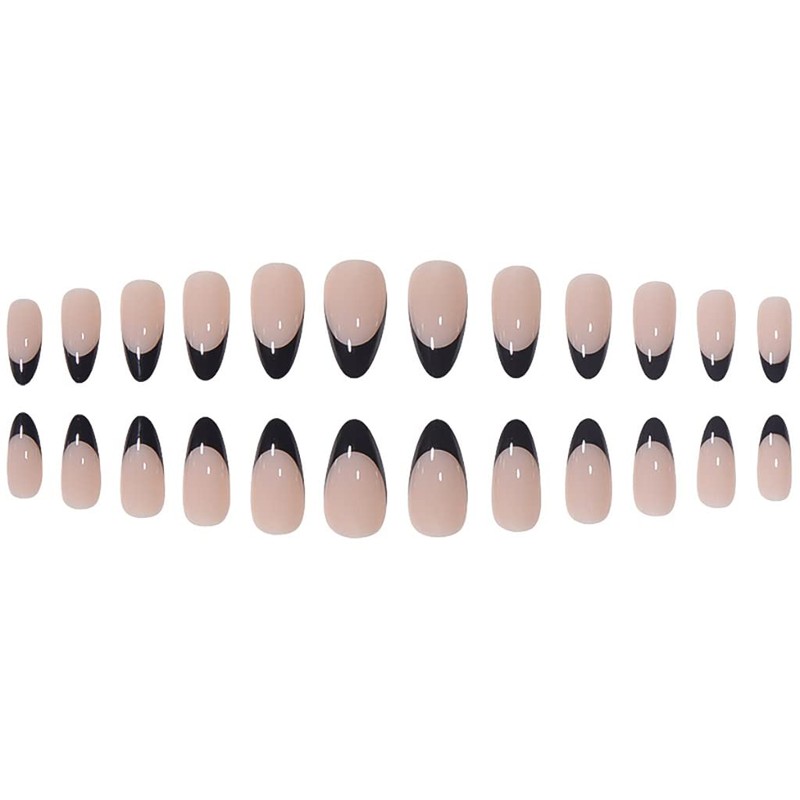 RikView Black French Tips Nails Almond Press on Nails Medium
