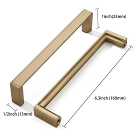 khtumeware 5 Pack 6-1/4 Inch(96mm) Champagne Bronze Square Cabinet Pulls Satin Brass Kitchen Cabinet Handles Kitchen Cabinet Hardware Gold Drawer Pulls for Dresser Cupboard