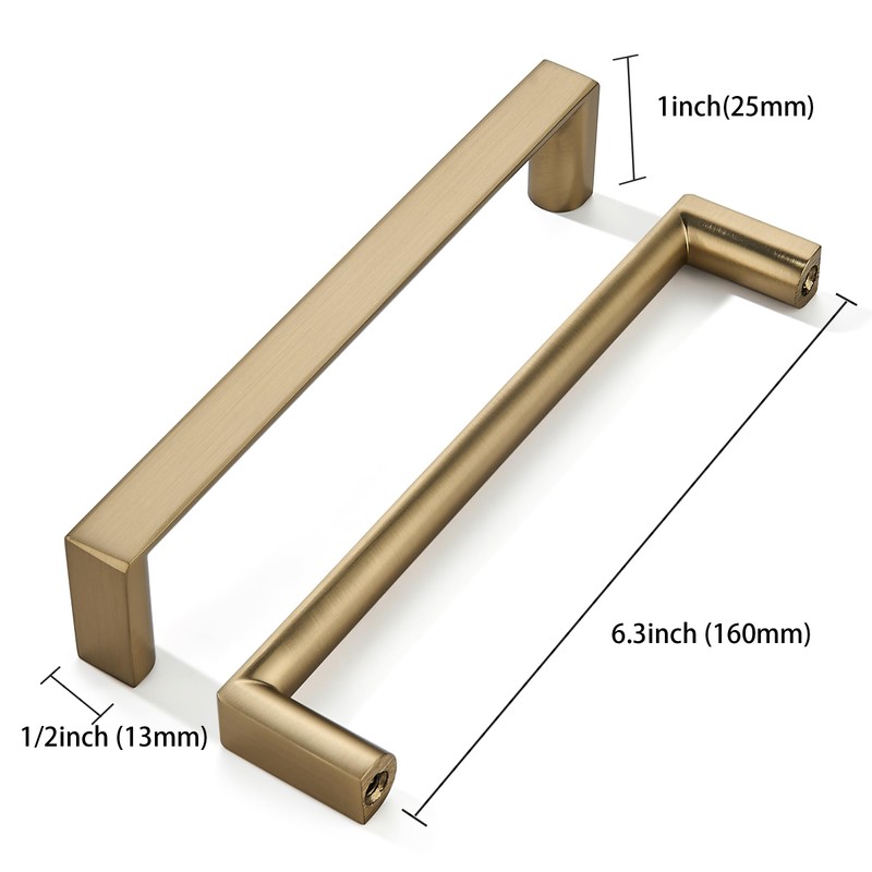 khtumeware 5 Pack 6-1/4 Inch(96mm) Champagne Bronze Square Cabinet Pulls