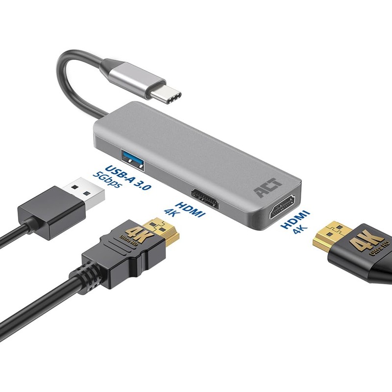 ACT USB C HDMI Adapter with Aluminium Housing, 4K@30Hz Dual