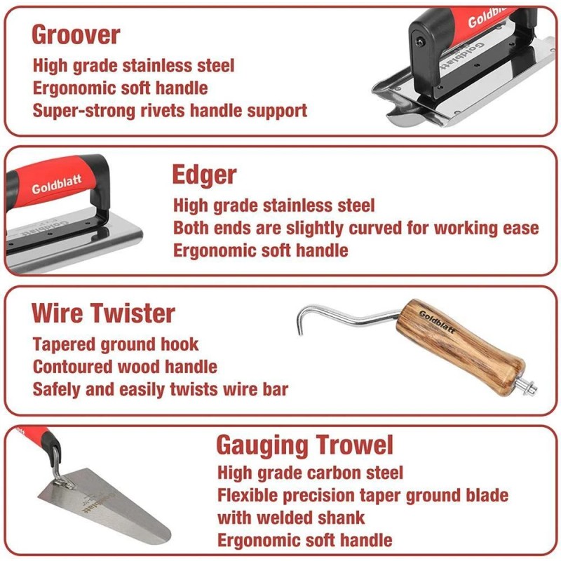 Goldblatt 8 Pieces Masonry Set Finishing Trowel 2 Piece Razor