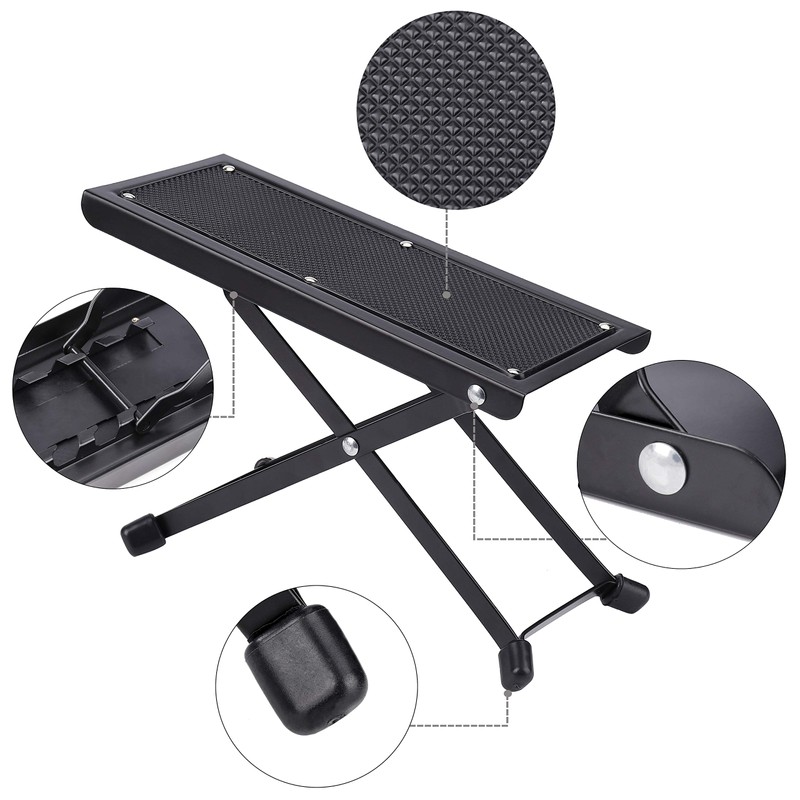 Guitar Footstool Stool with Non-Slip Rubber Underlay, Foldable Metal Guitar