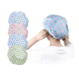 4 Pcs Shower Caps, Reusable Shower Caps for Women and Men, Elasticated Waterproof Shower Cap for Long Hair, Soft Bath Cap (Dotted)