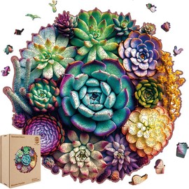 Wooden Puzzles,Succulent World Jigsaw Puzzles,Unique Shaped Wooden Puzzle for Adults and Kids,Hoilday Gift,Family Game,Laser Cut,Sublimation Puzzle:_200PCS Succulent World
